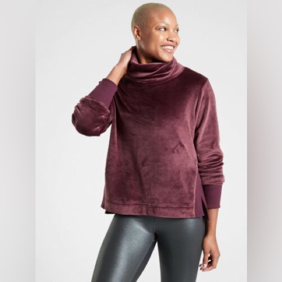 Athleta Tops - Athleta Double Cozy Karma Funnel Neck Sweatshirt Cabernet XXS Relaxed Fit Yoga